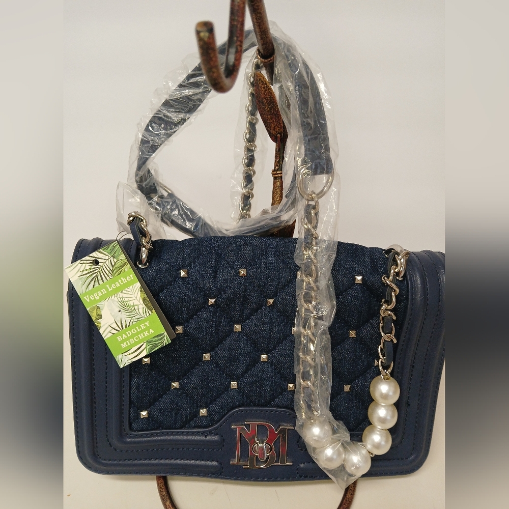 Badgley Mischka Navy Studded Shoulder-Crrossbody Bag